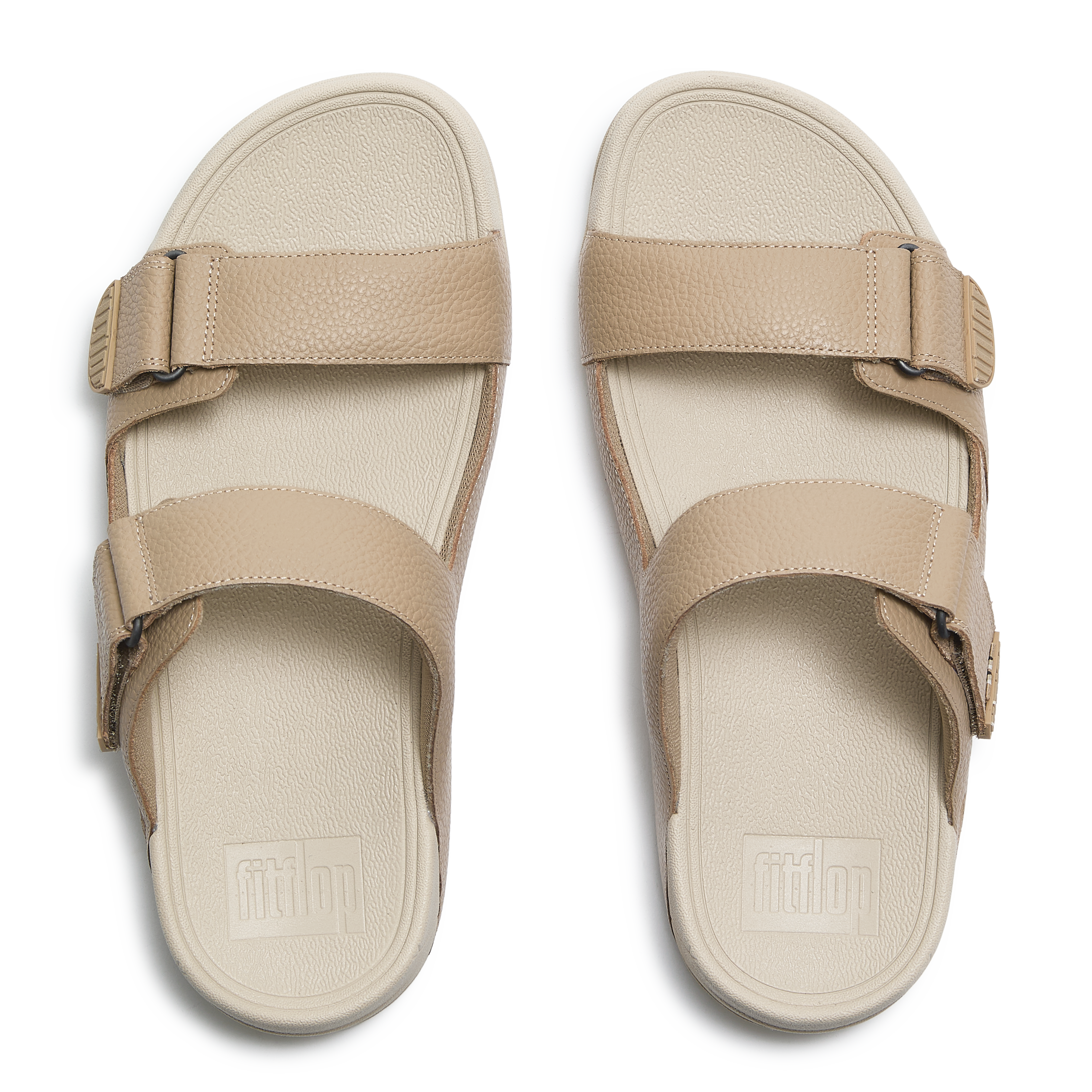 Men Beige Adjustable Strap Comfort Slide Sandals
