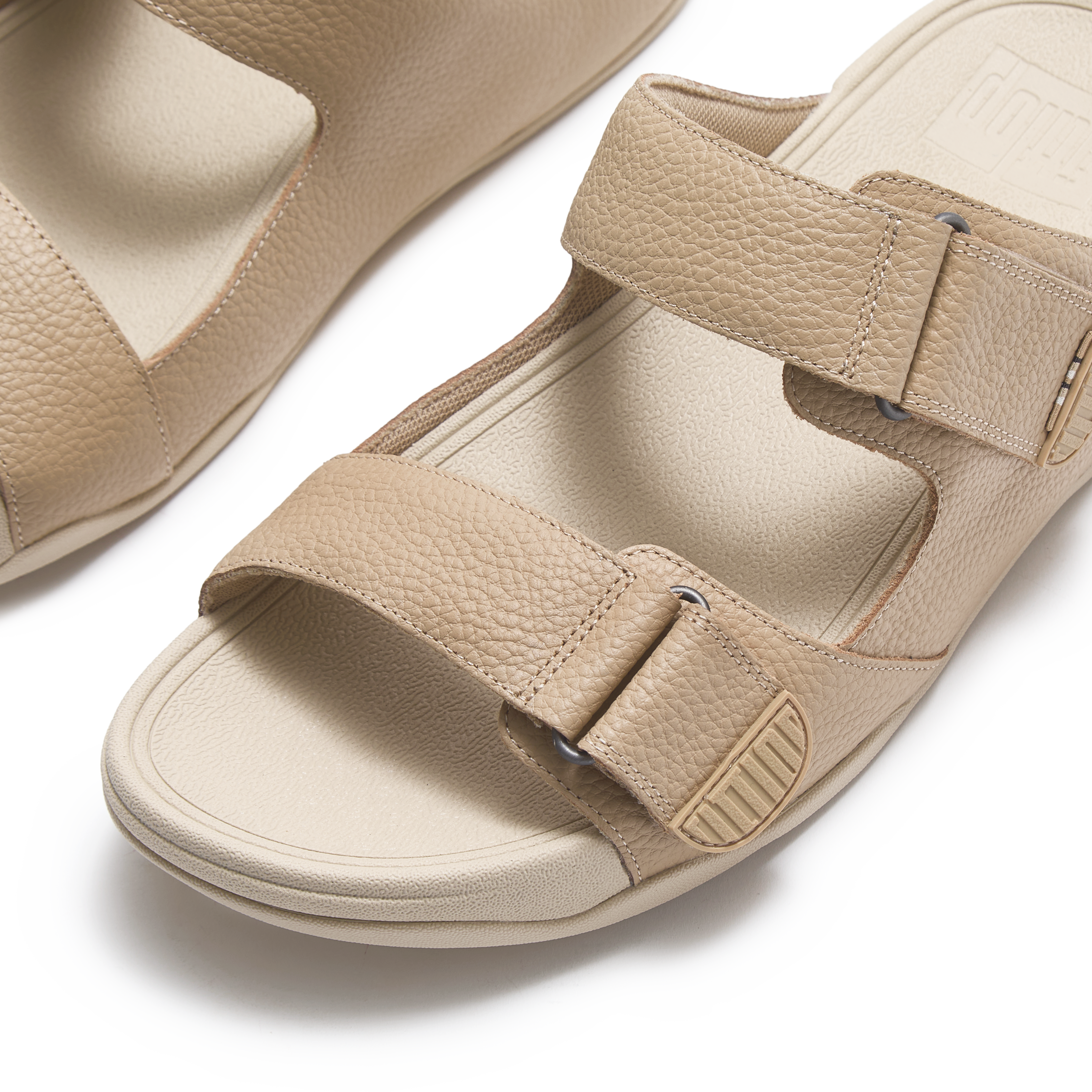 Men Beige Adjustable Strap Comfort Slide Sandals