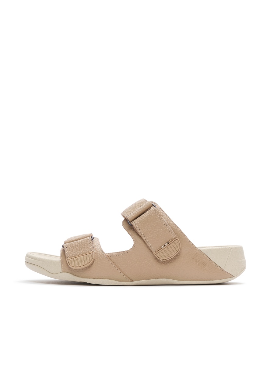 Men Beige Adjustable Strap Comfort Slide Sandals