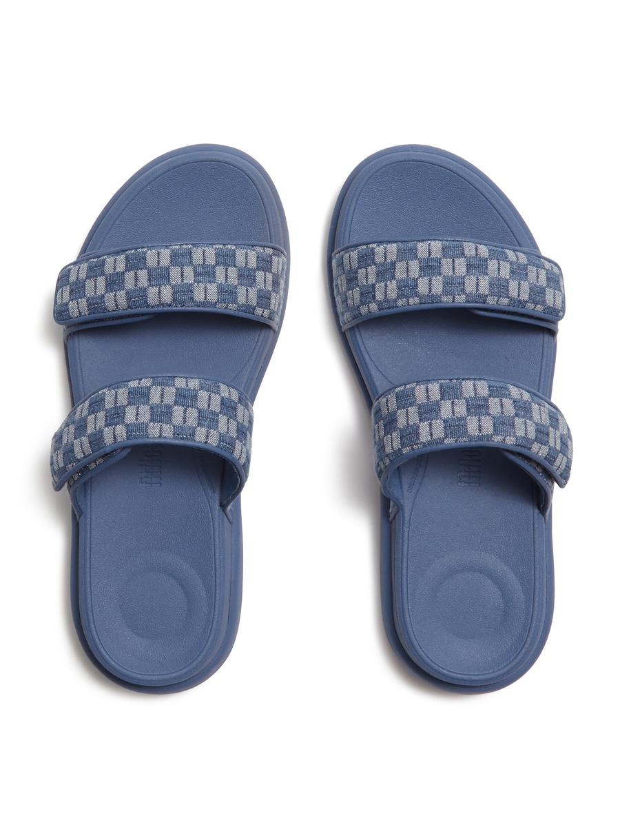 Blue Checkered Pattern Dual Strap Slides