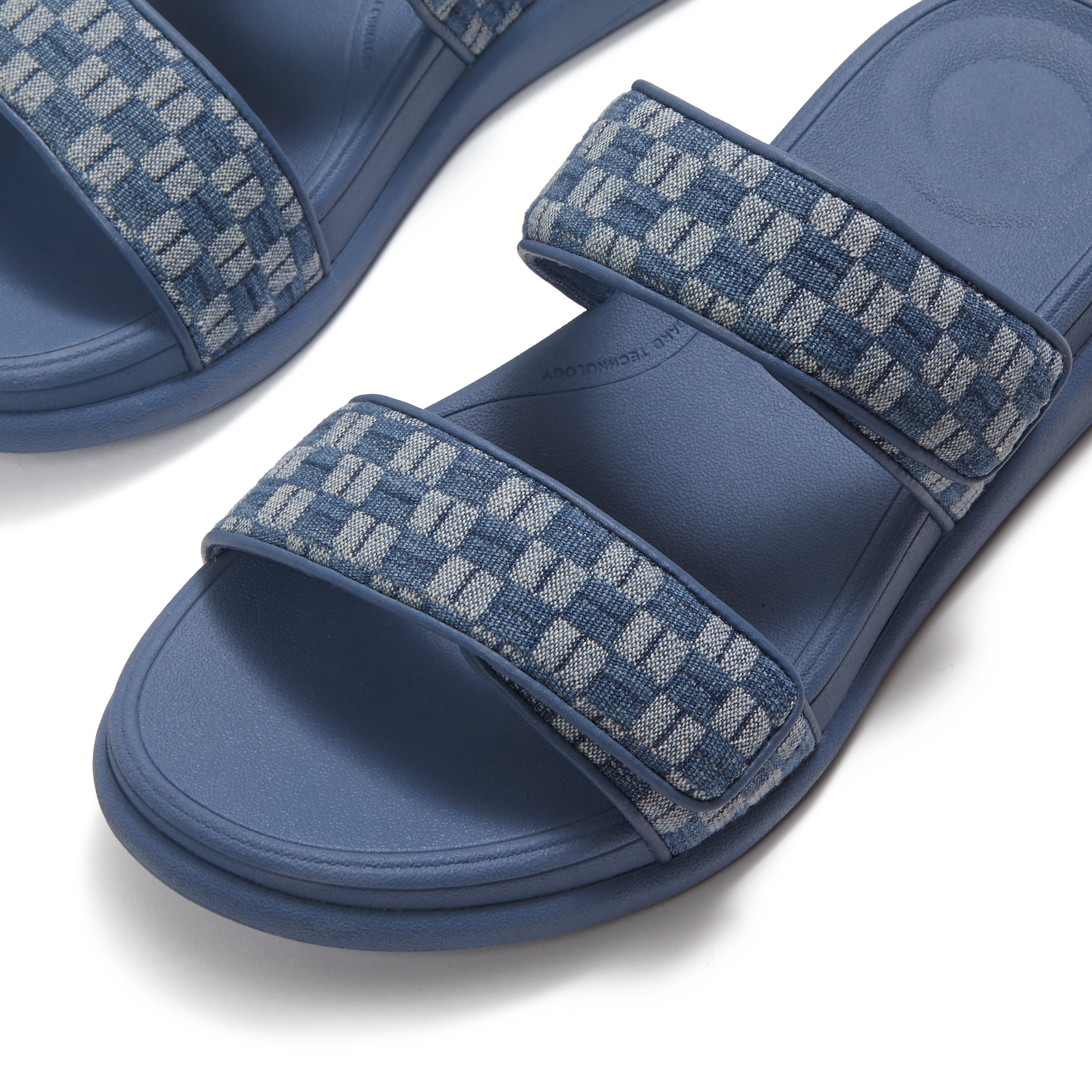 Blue Checkered Pattern Dual Strap Slides