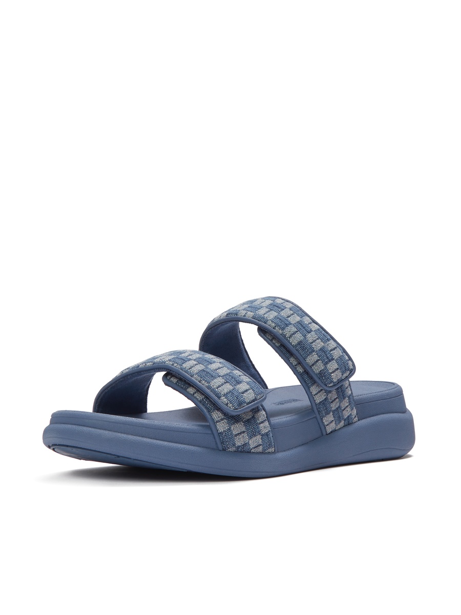 Blue Checkered Pattern Dual Strap Slides