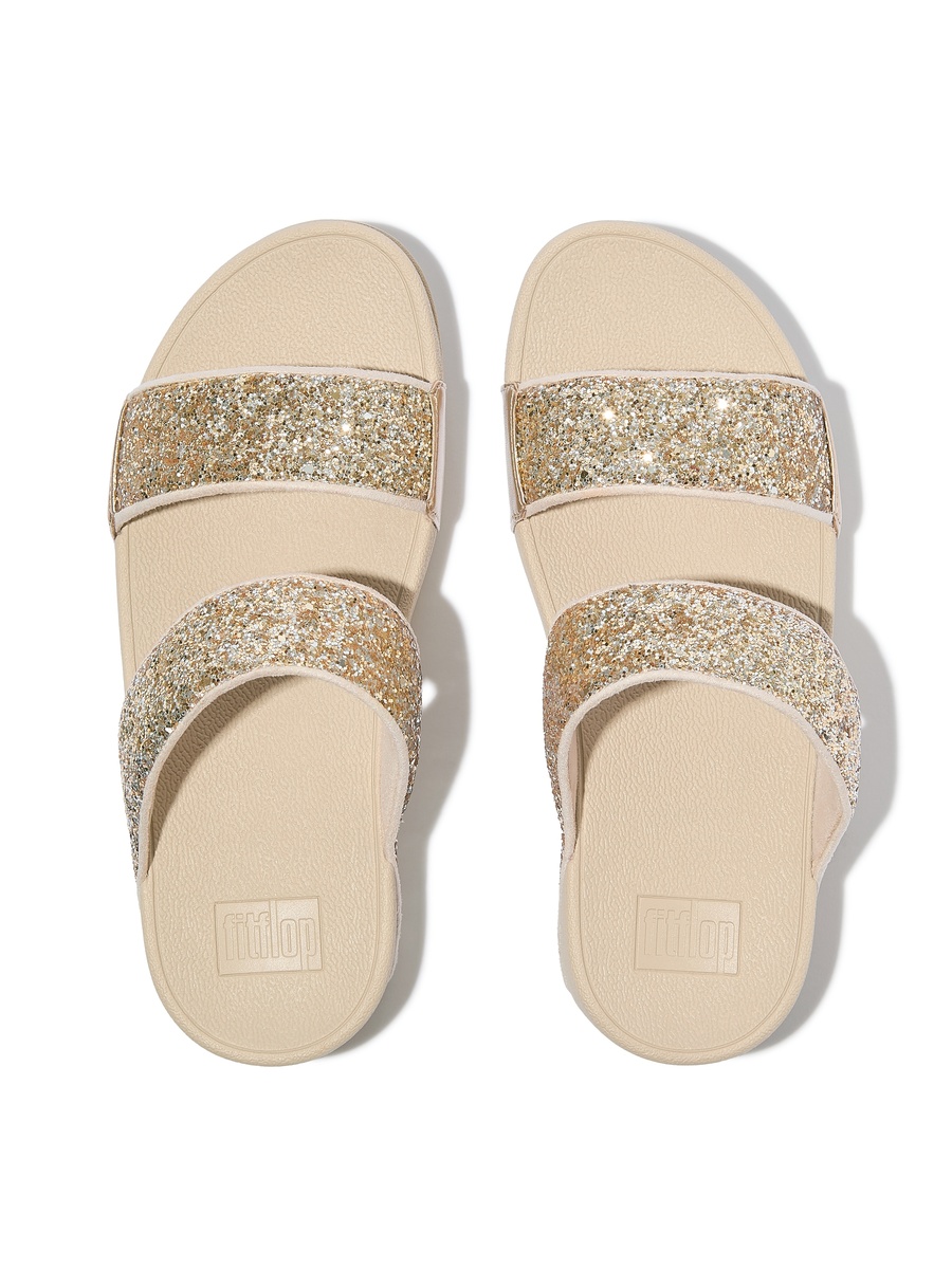 Nude Glitter Double-Strap Slides