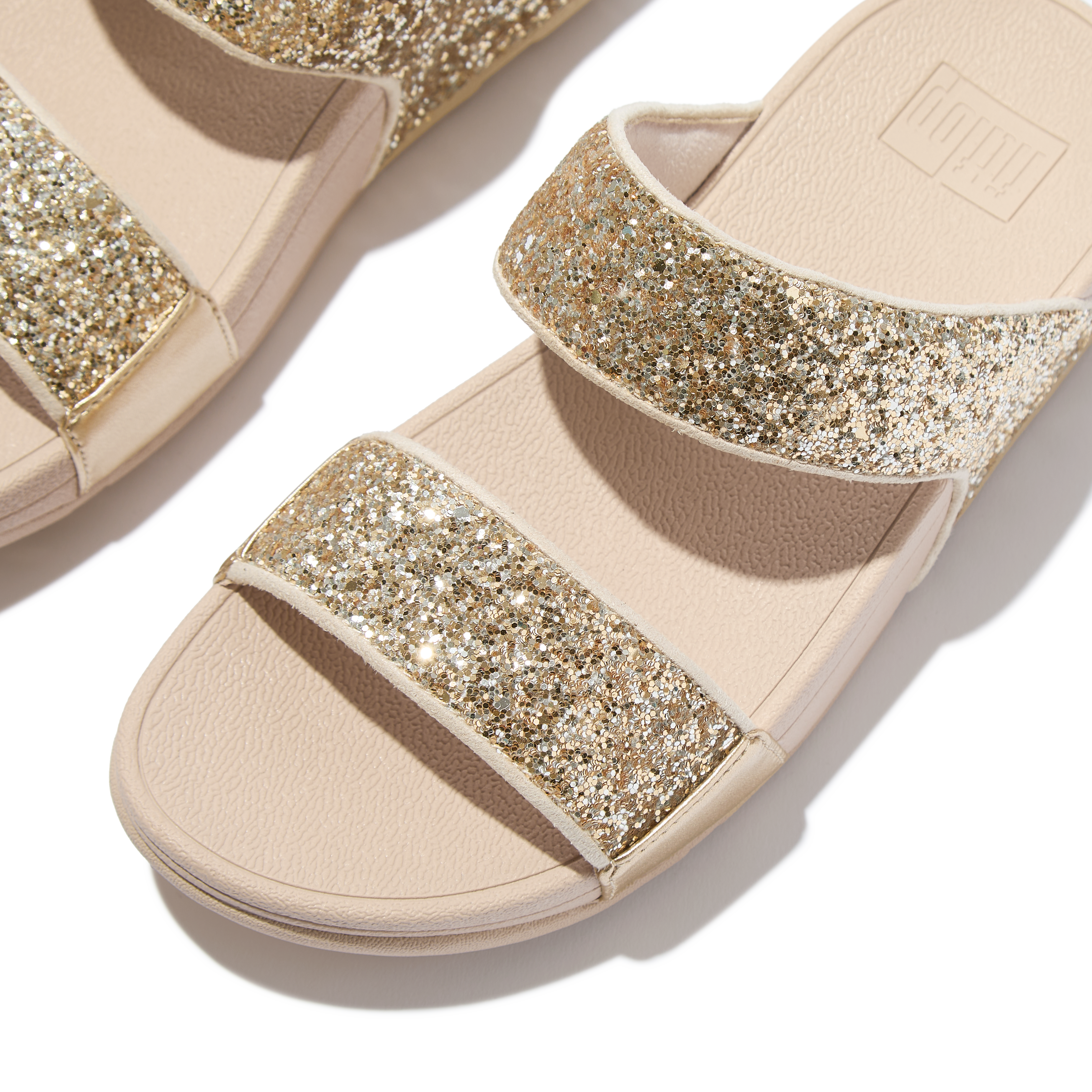 Nude Glitter Double-Strap Slides