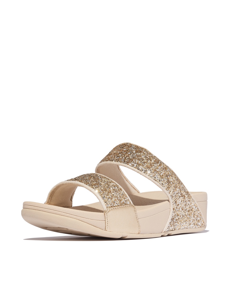 Nude Glitter Double-Strap Slides