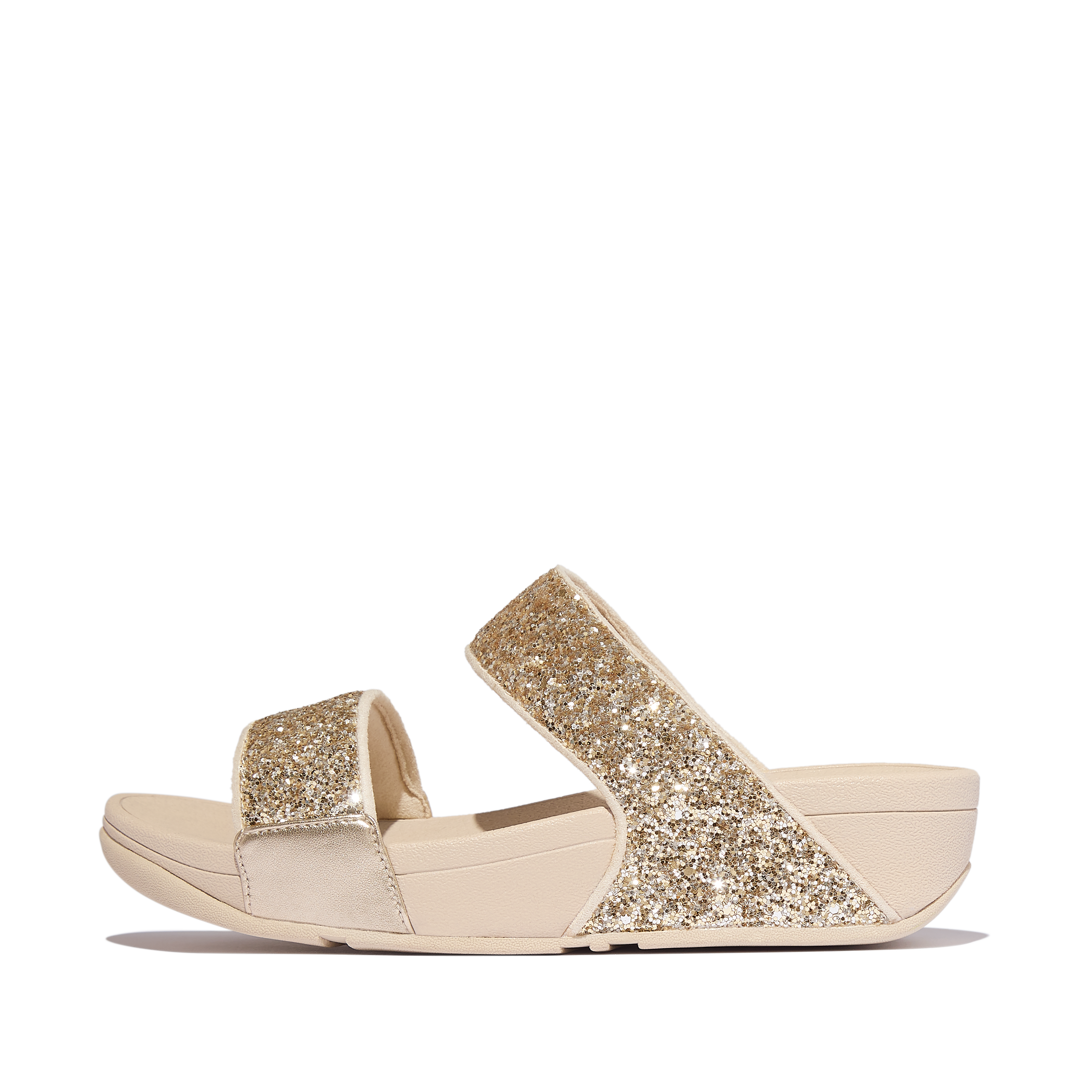 Nude Glitter Double-Strap Slides