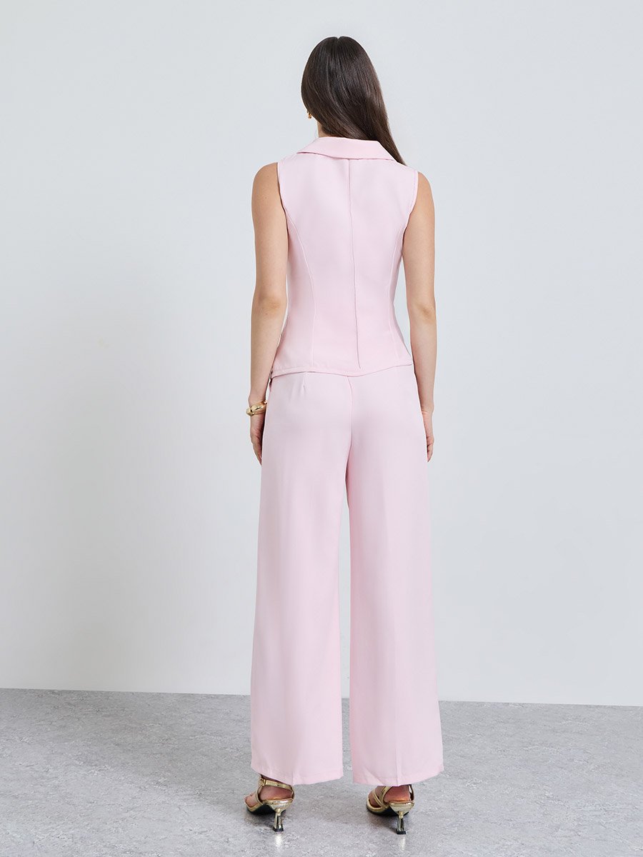 Pink Solid Wrap and Wide Leg Co-Ords