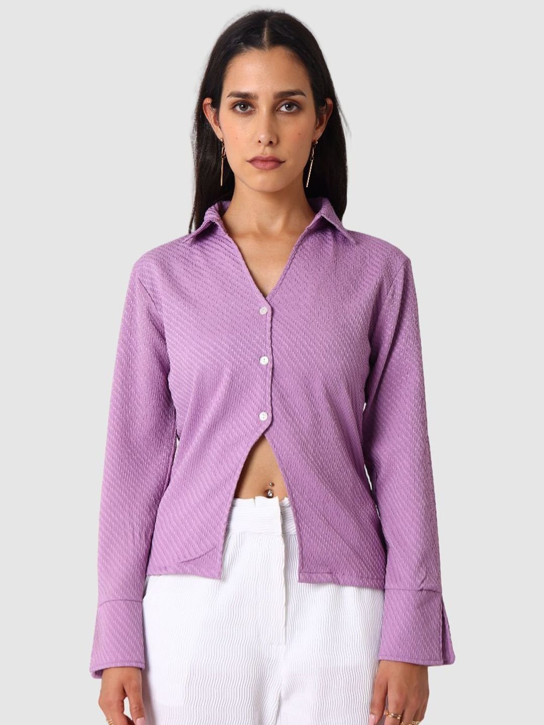 Purple Solid Long Sleeves Regular Shirt
