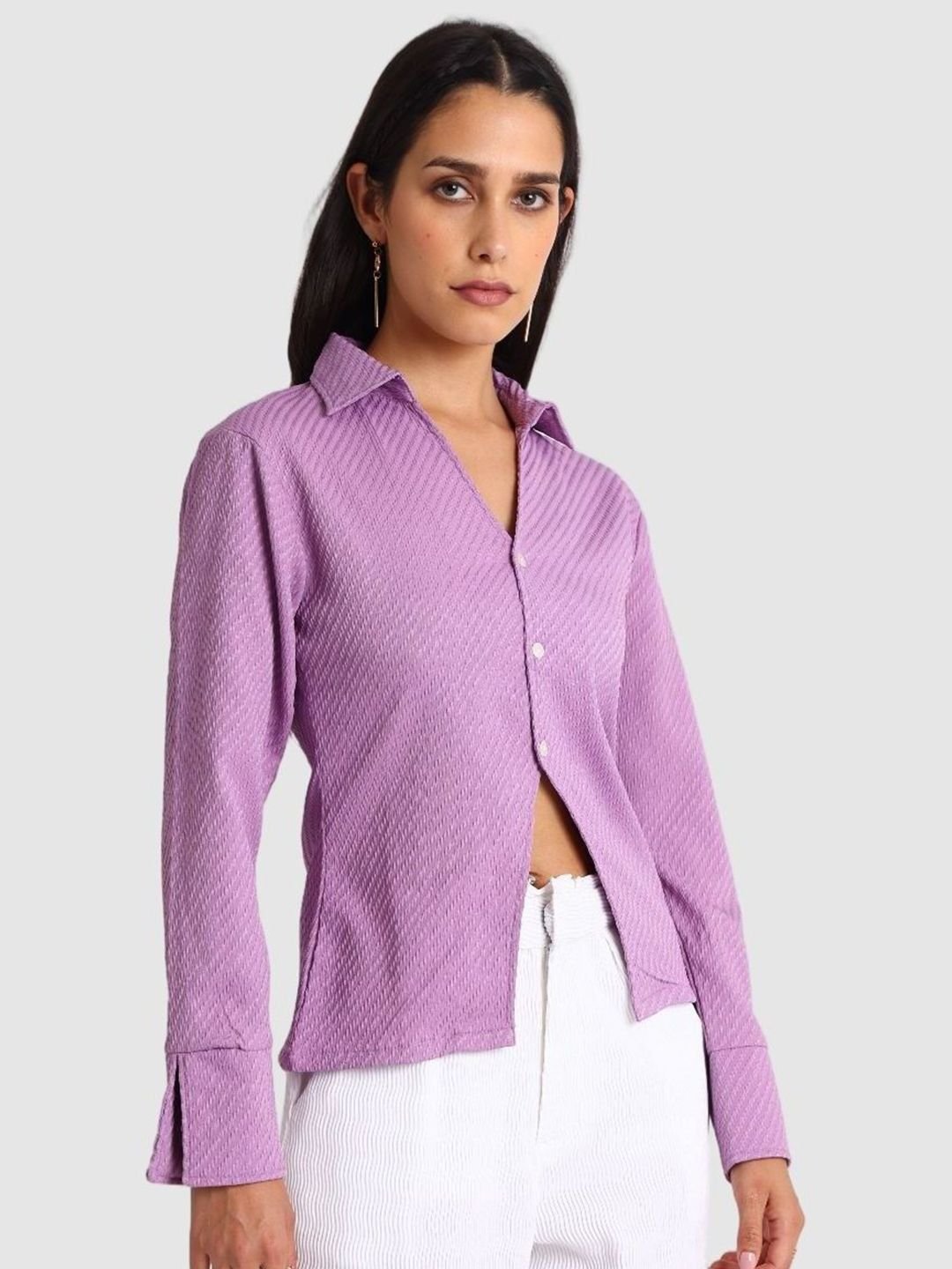Purple Solid Long Sleeves Regular Shirt