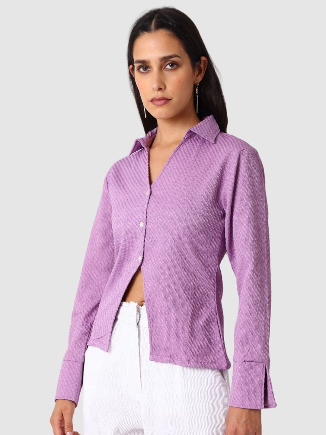 Purple Solid Long Sleeves Regular Shirt