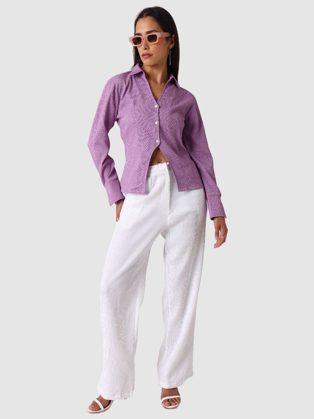 Purple Solid Long Sleeves Regular Shirt
