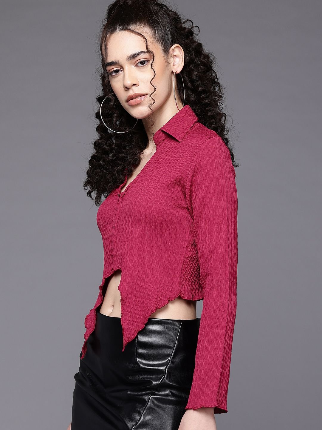 Red Solid Long Sleeves Shirt