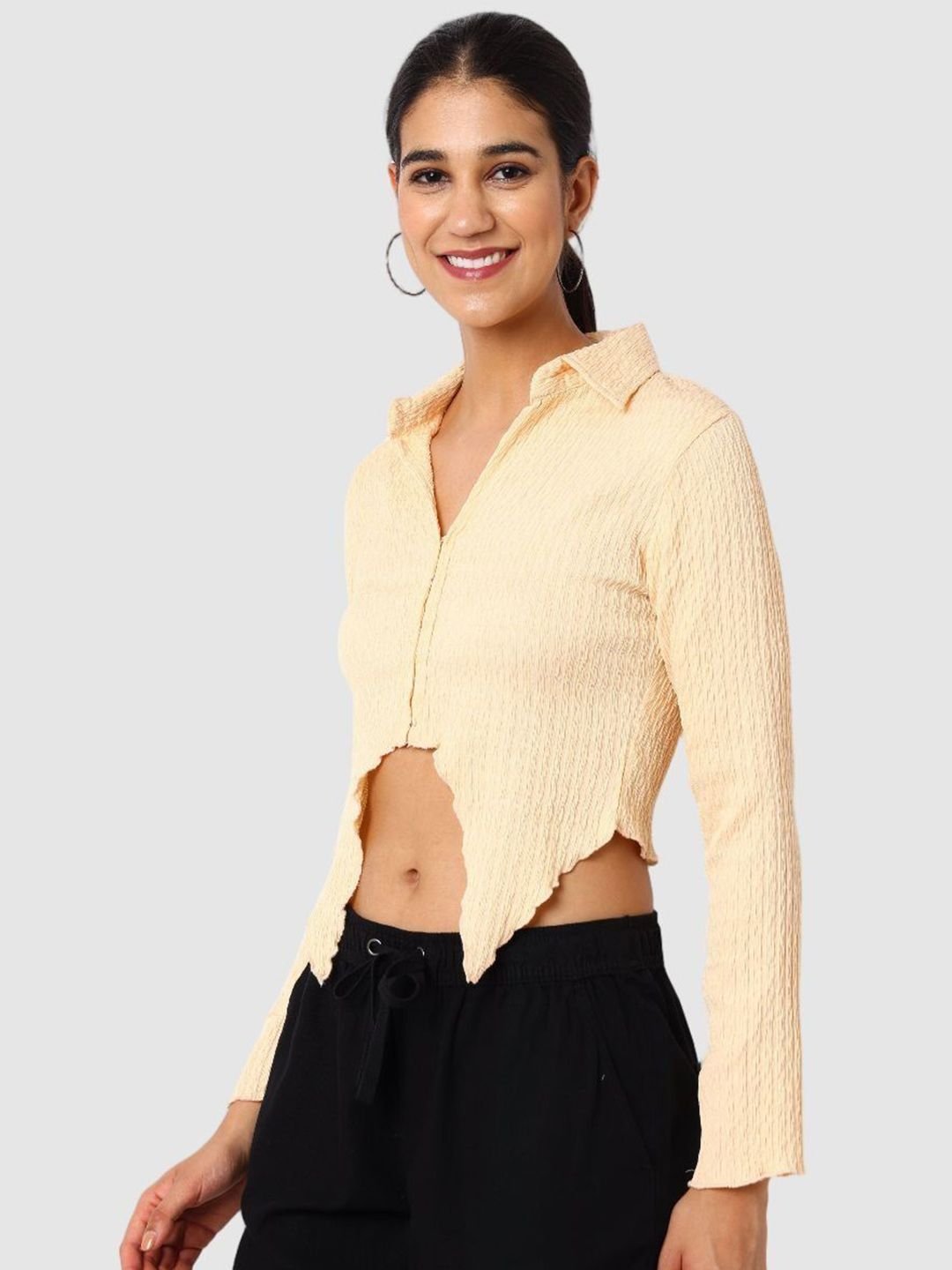 Orange Solid Long Sleeves Regular Shirt