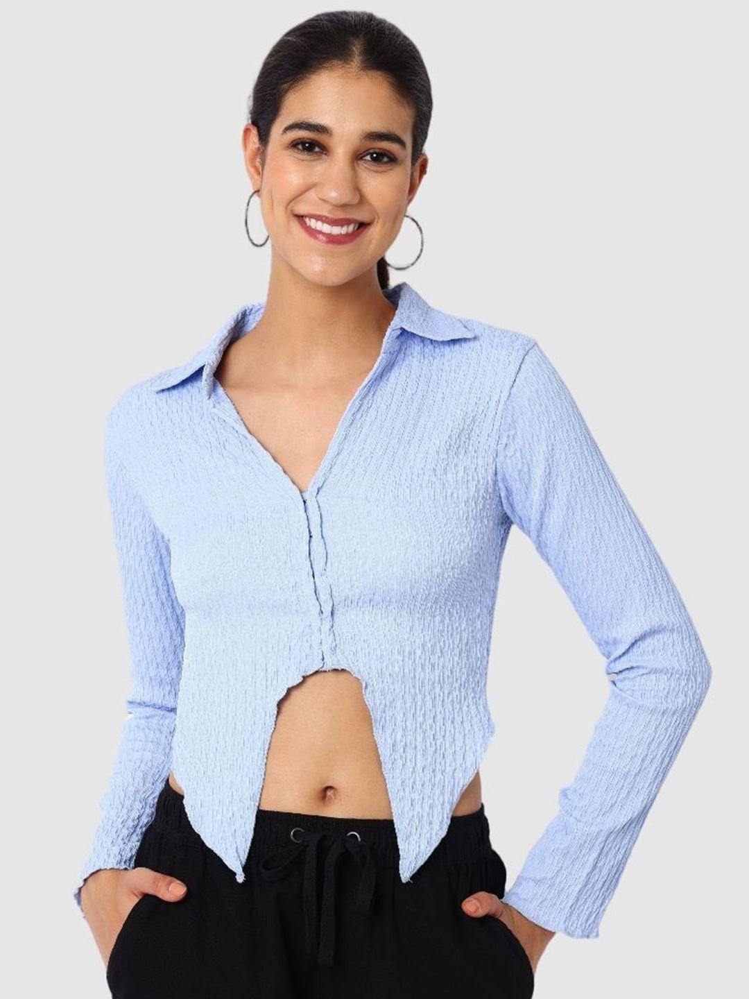 Blue Solid Long Sleeves Regular Shirt