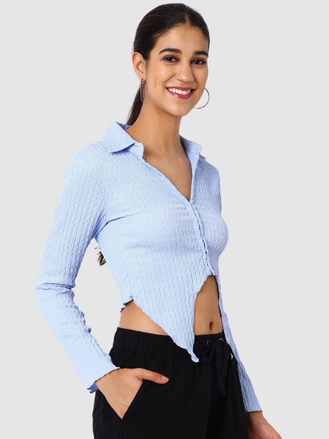 Blue Solid Long Sleeves Regular Shirt