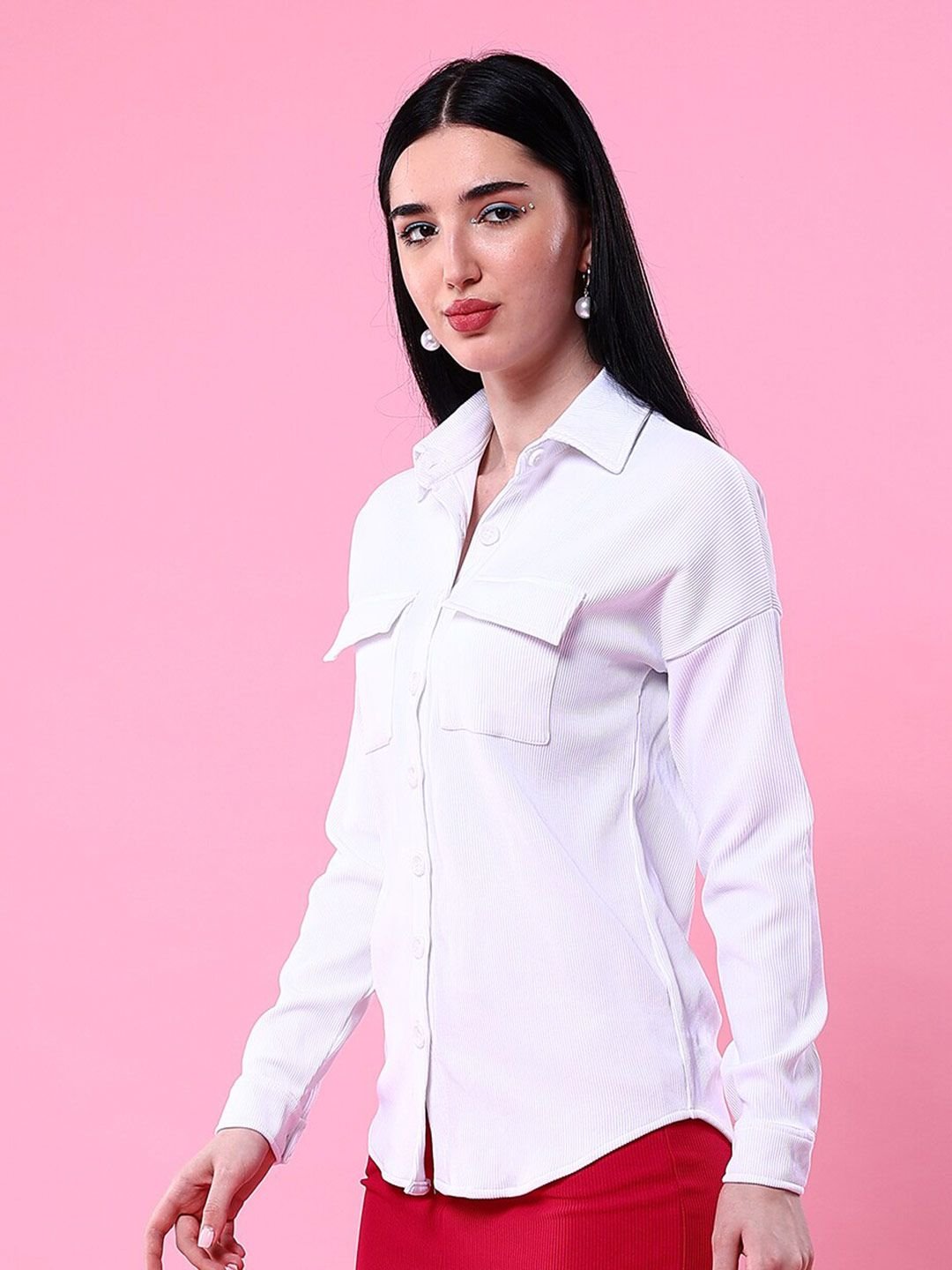 White Solid Long Sleeves Oversized Shirt
