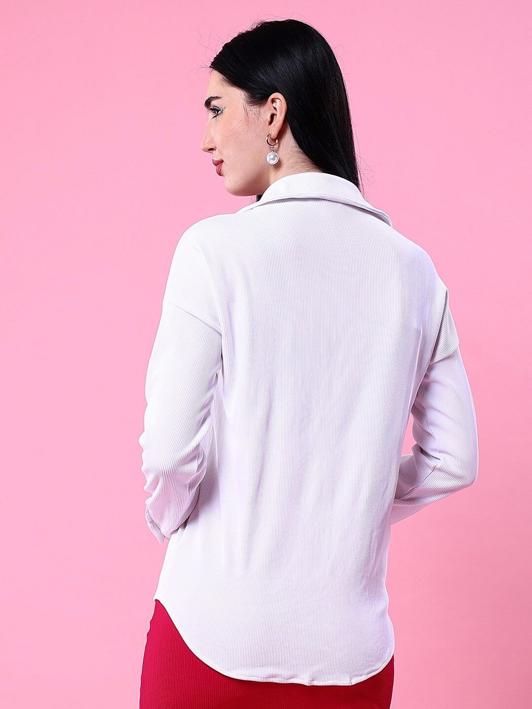 White Solid Long Sleeves Oversized Shirt