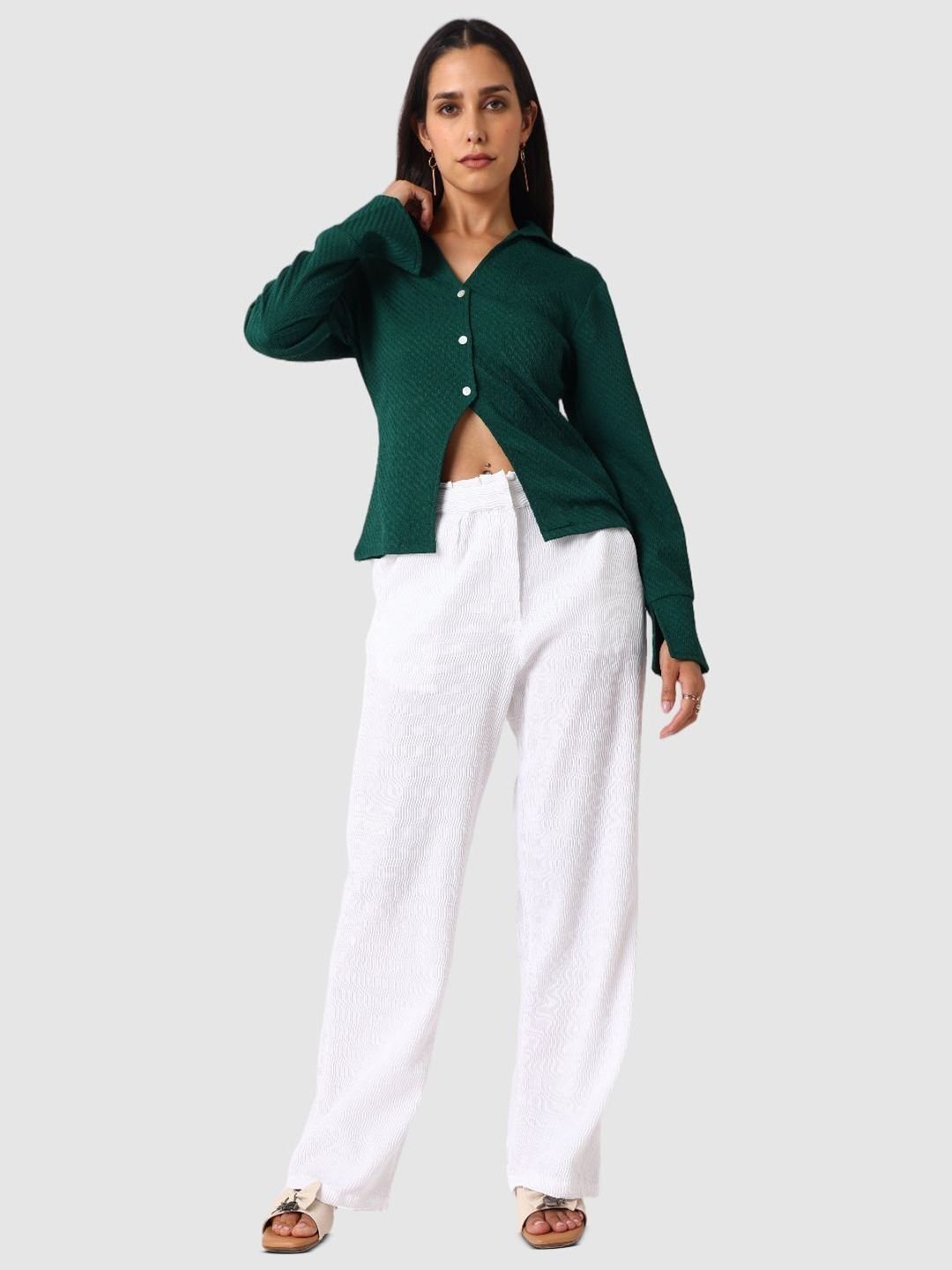 Green Solid Long Sleeves Regular Shirt