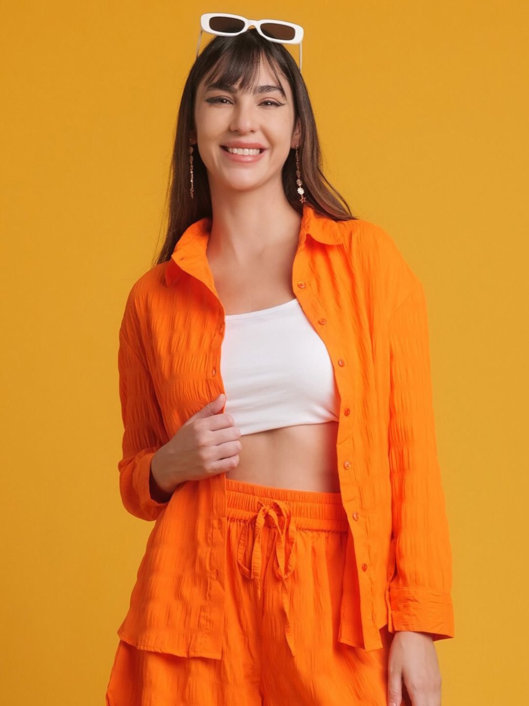 Orange Solid Long Sleeves Regular Shirt