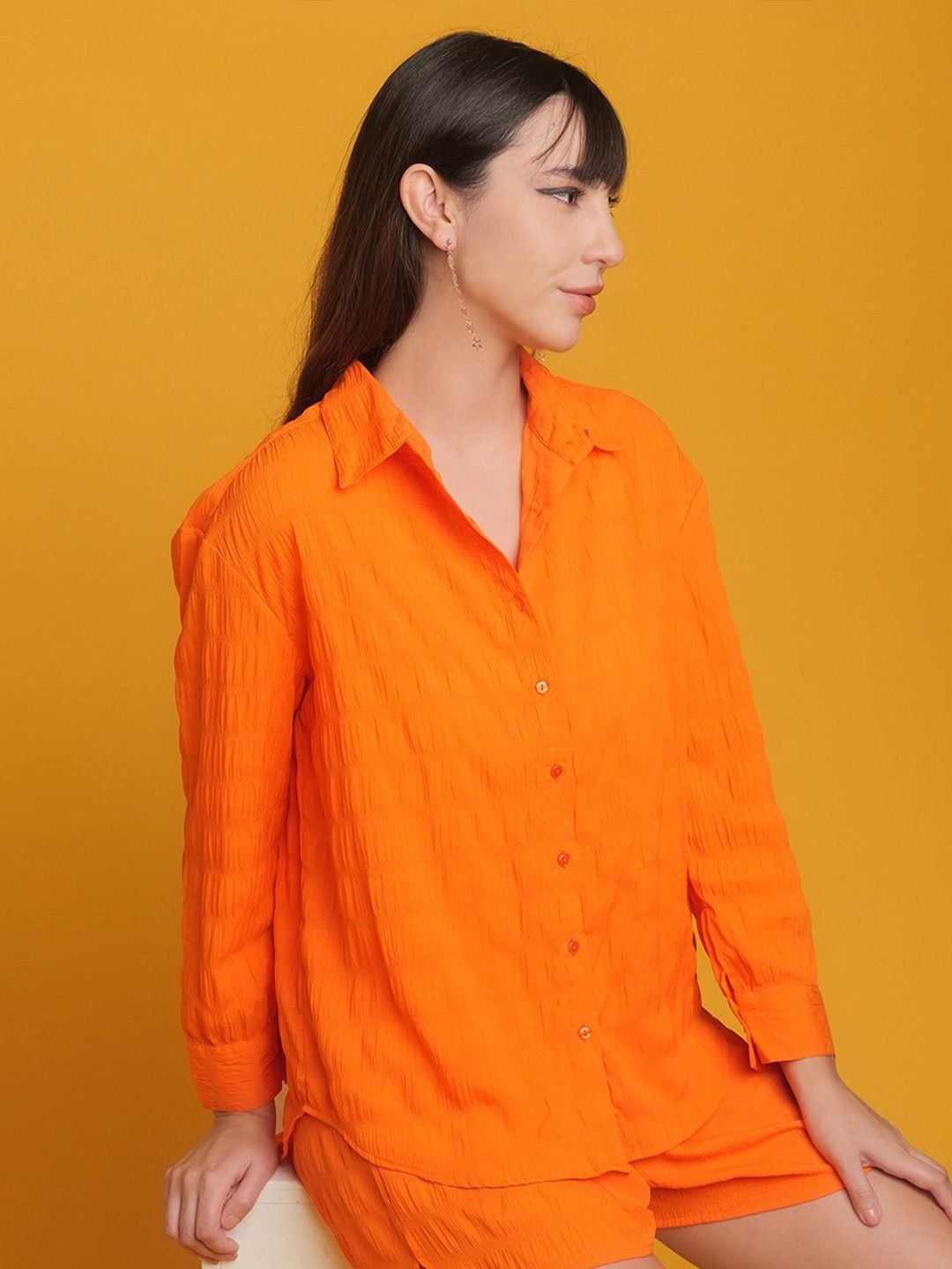 Orange Solid Long Sleeves Regular Shirt