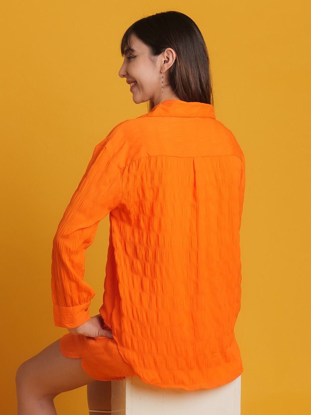 Orange Solid Long Sleeves Regular Shirt