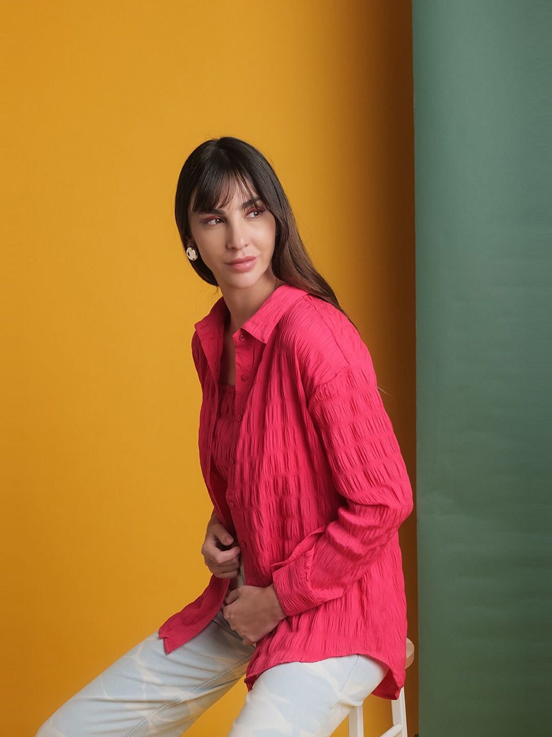 Pink Solid Long Sleeves Regular Shirt