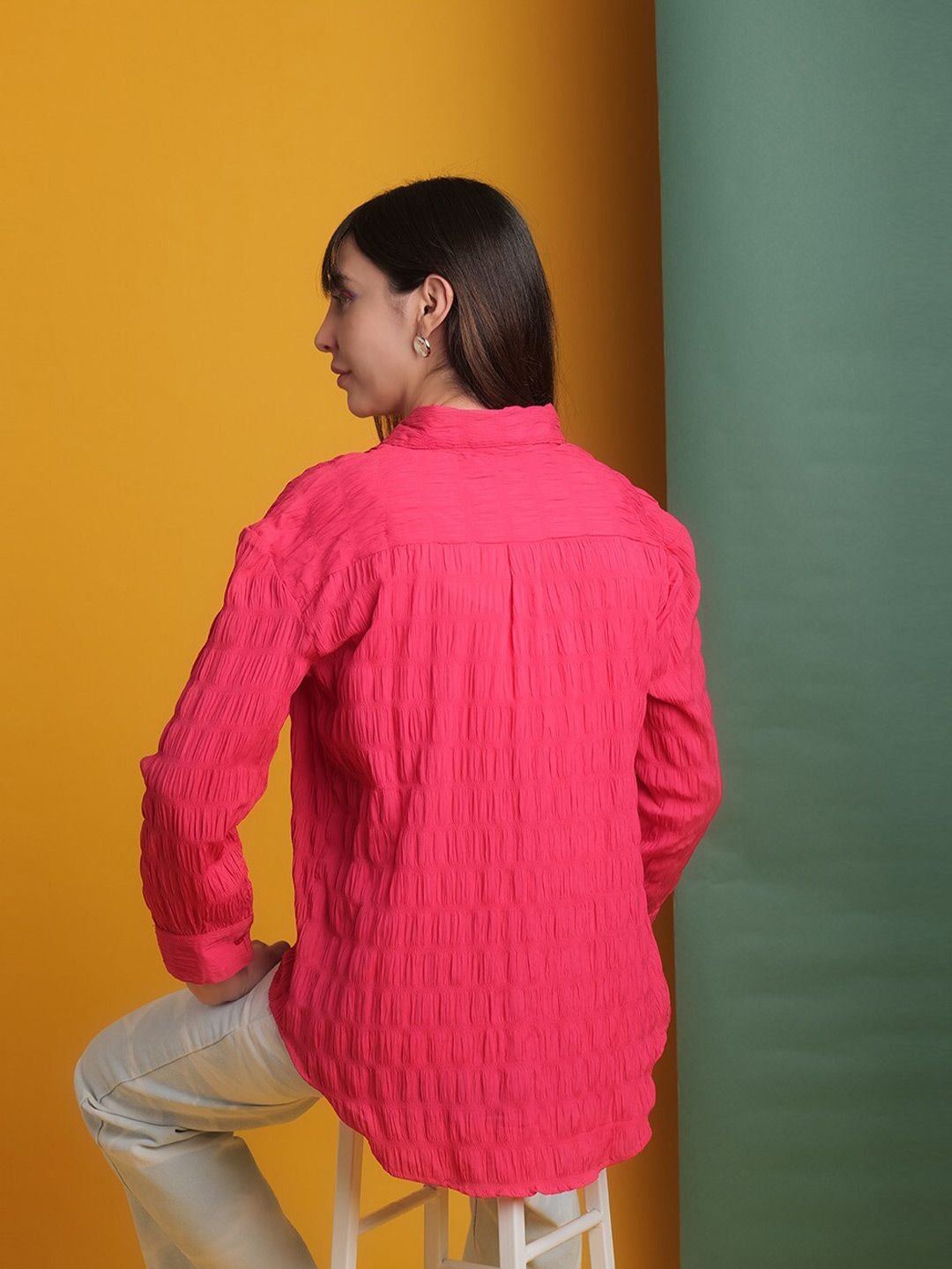 Pink Solid Long Sleeves Regular Shirt