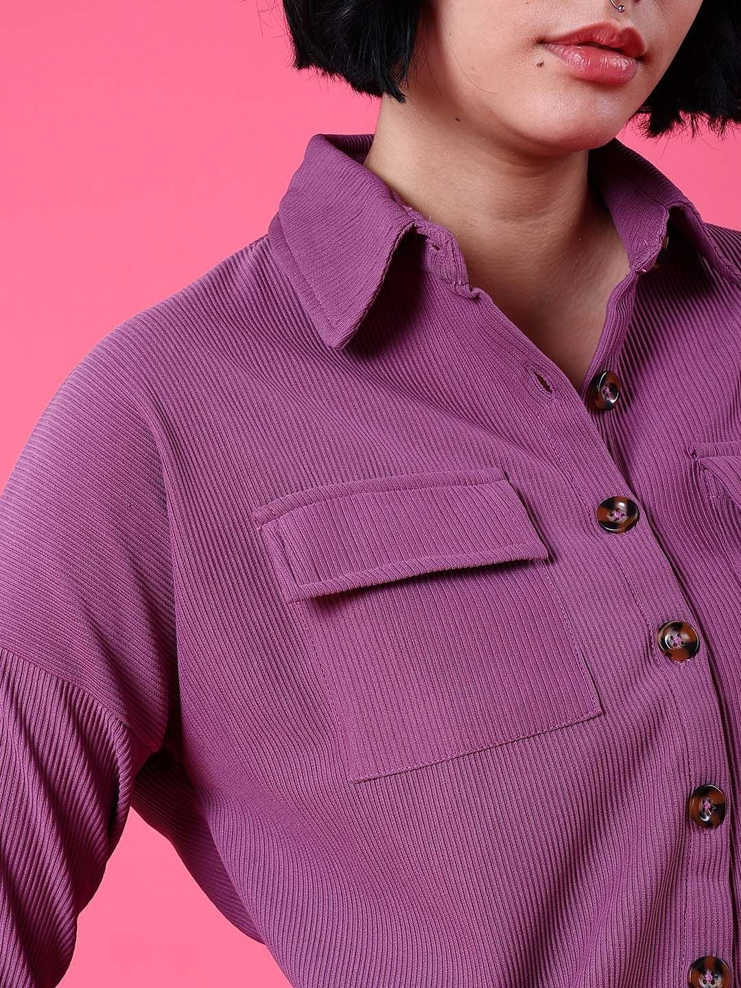 Purple Texture Long Sleeves Regular Shirt