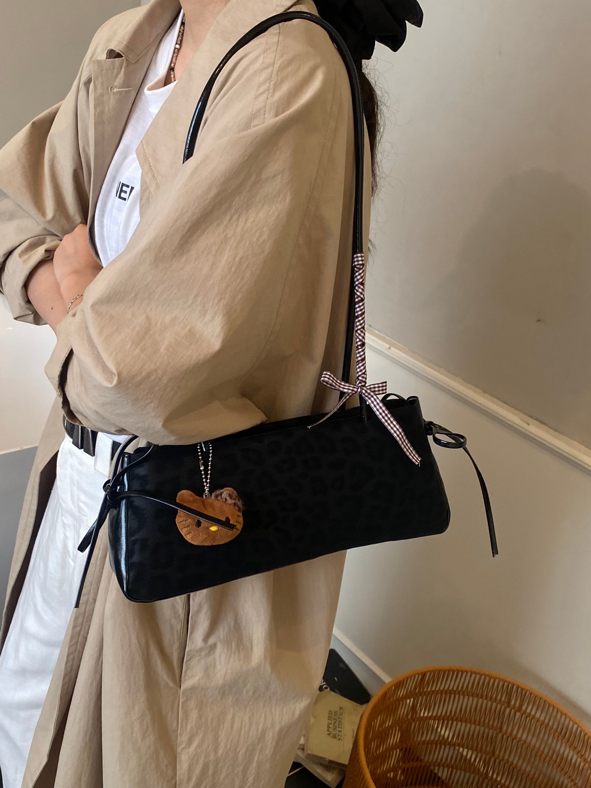 Black Shoulder Bag with Charm