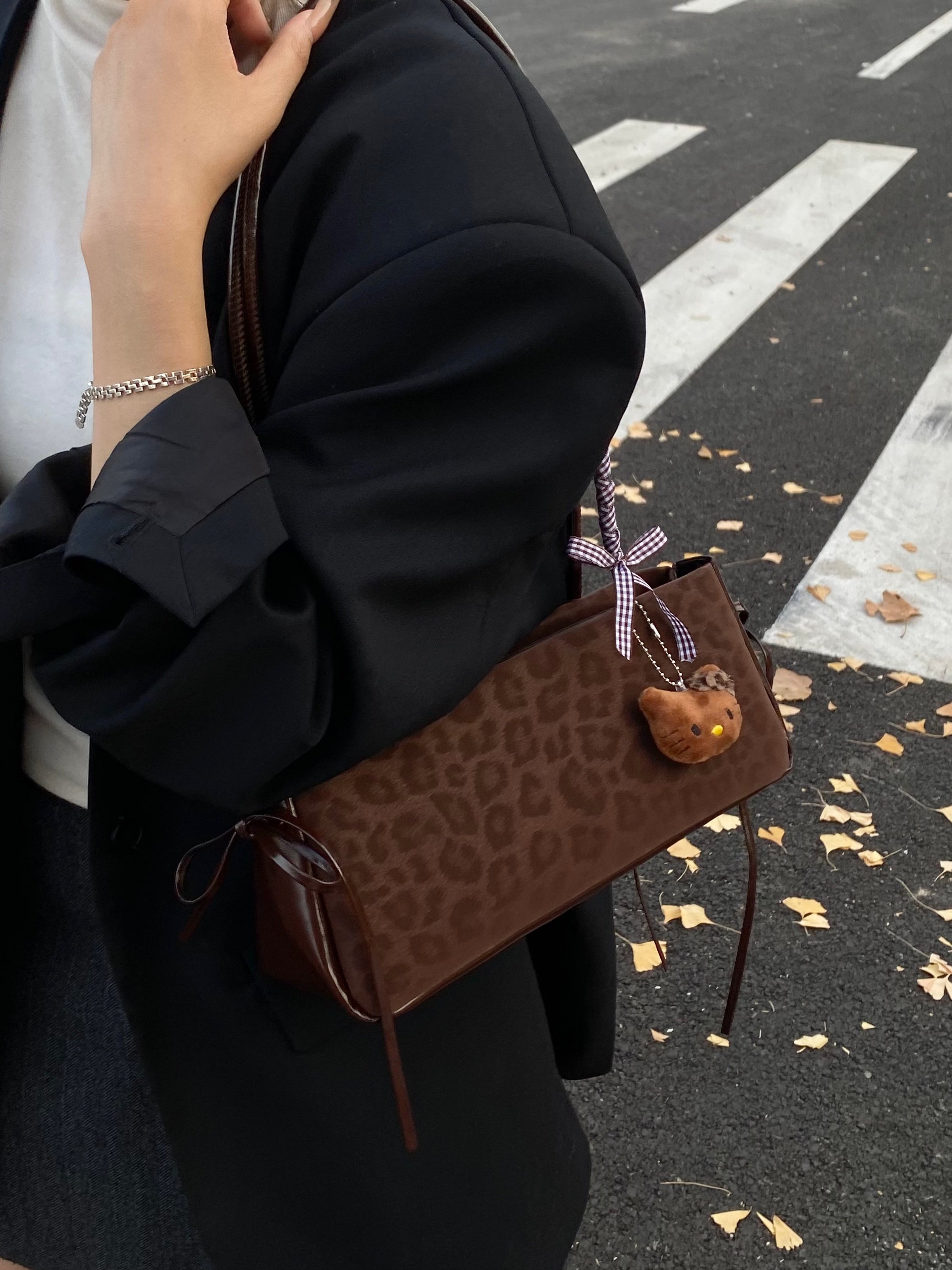 Coffee Brown Leopard Print Shoulder Bag