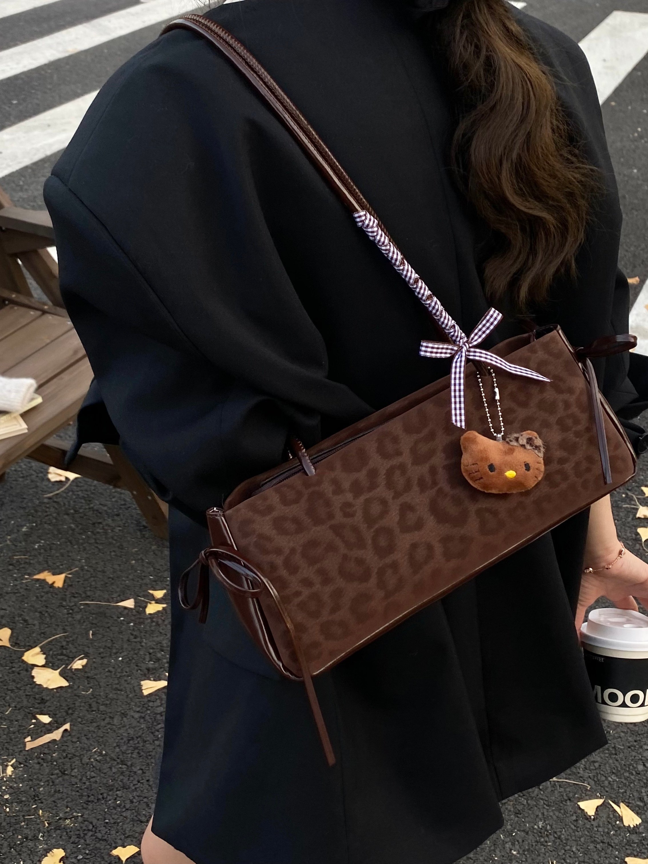 Coffee Brown Leopard Print Shoulder Bag