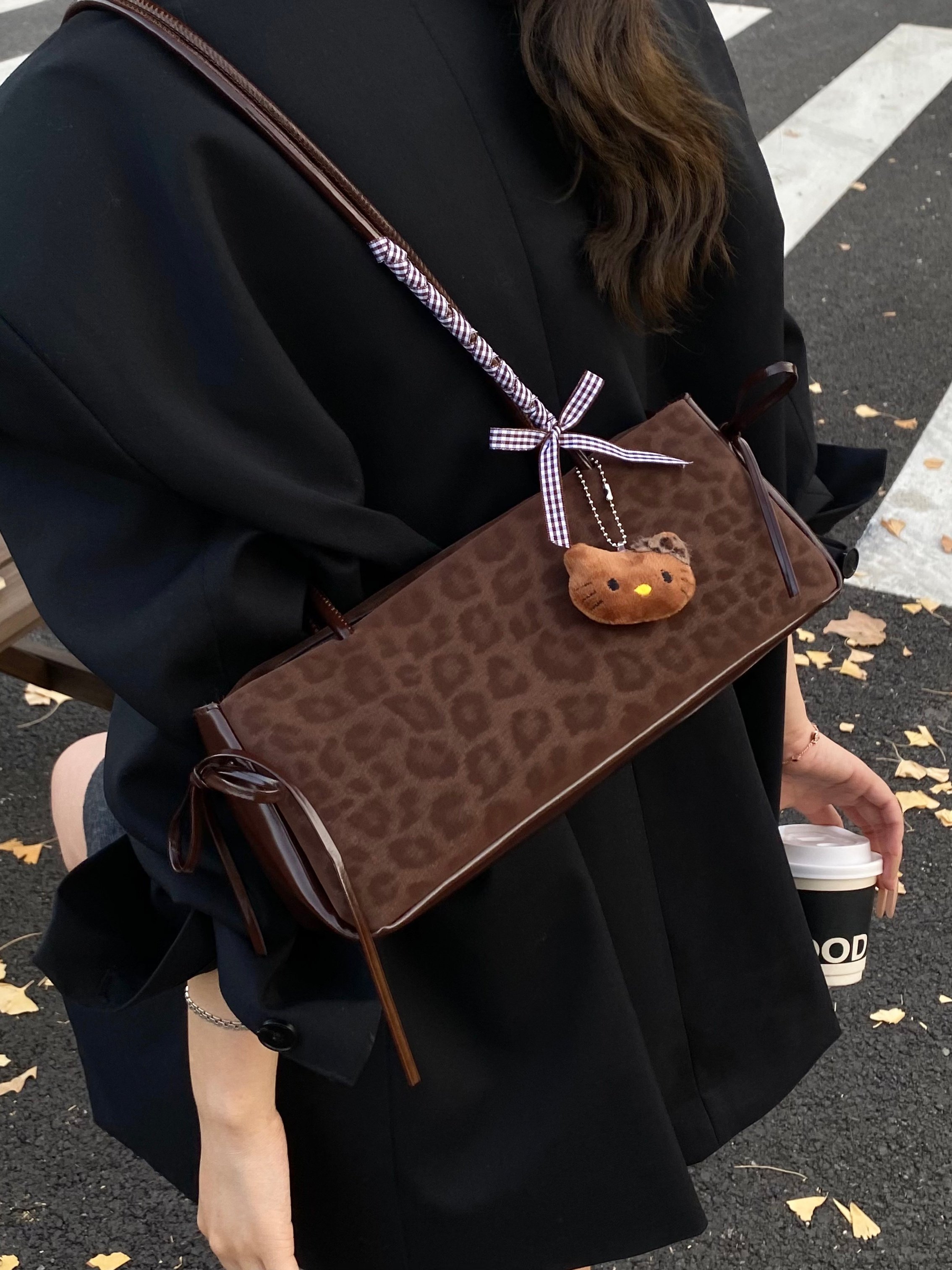 Coffee Brown Leopard Print Shoulder Bag