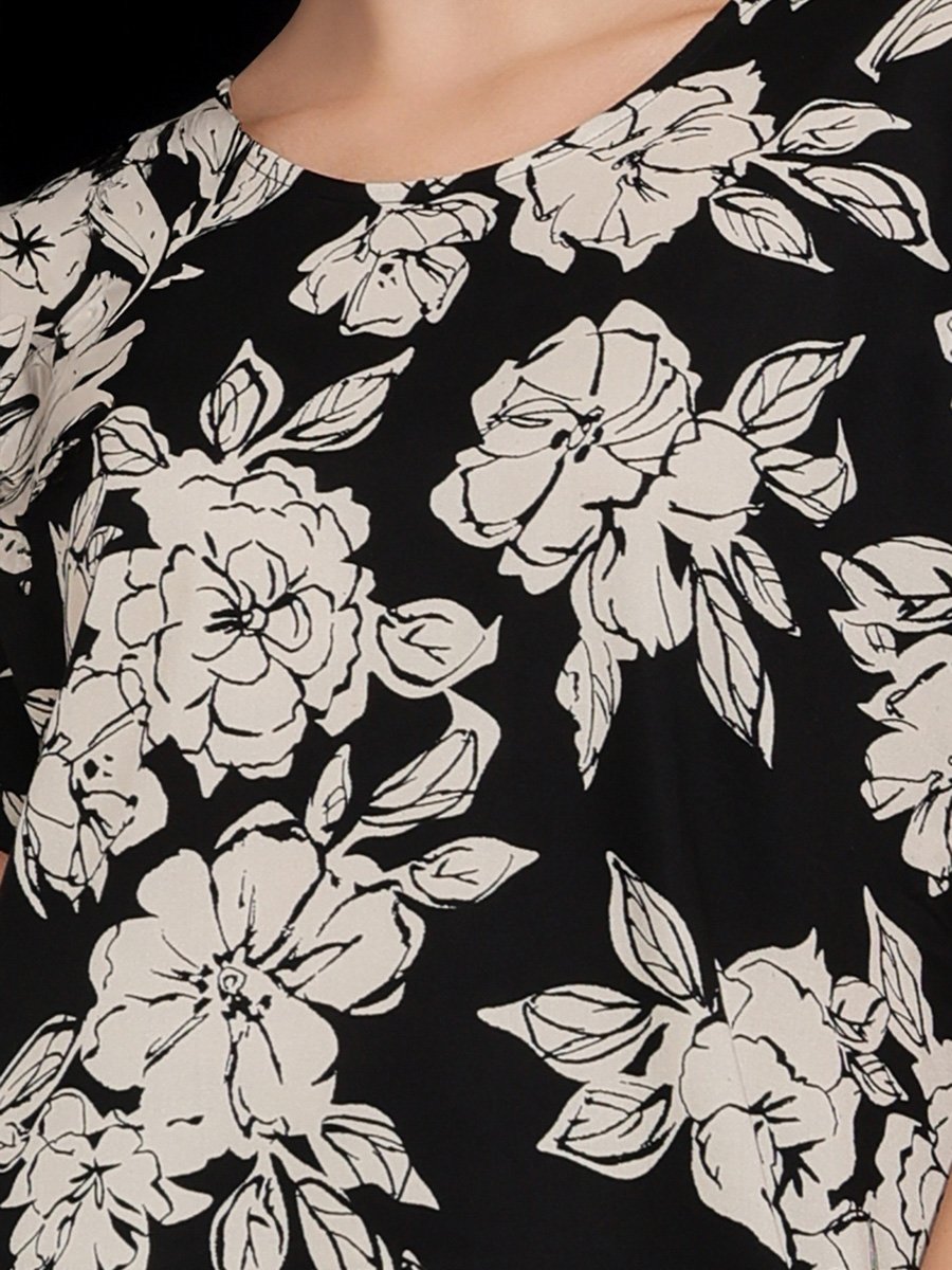 Black Floral Print Rayon Pyjama Set