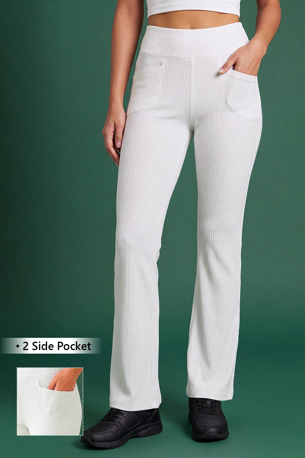 White Solid Pants
