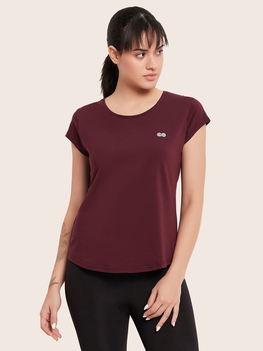 Maroon Solid Activewear T-Shirt
