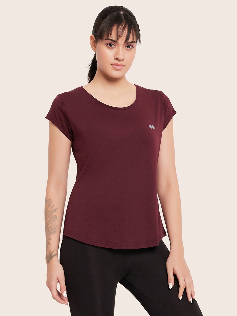 Maroon Solid Activewear T-Shirt
