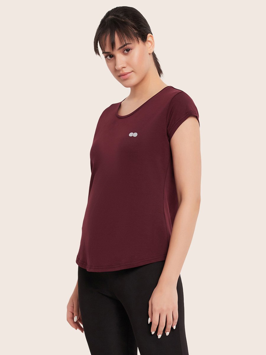 Maroon Solid Activewear T-Shirt