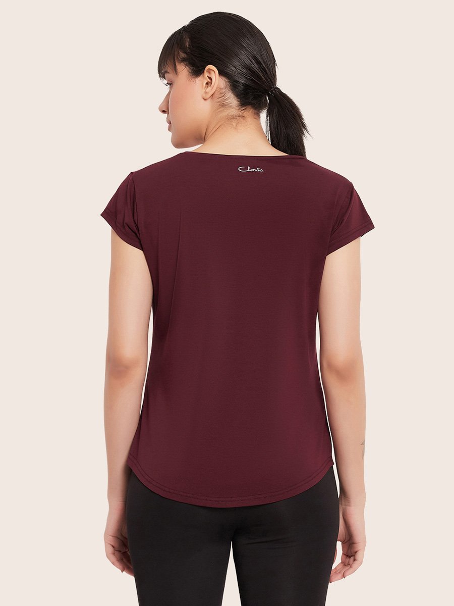 Maroon Solid Activewear T-Shirt