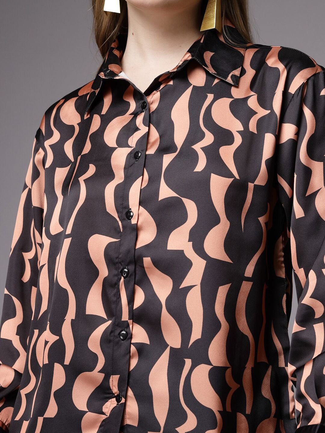 Black Printed Long Sleeves Regular Shirt