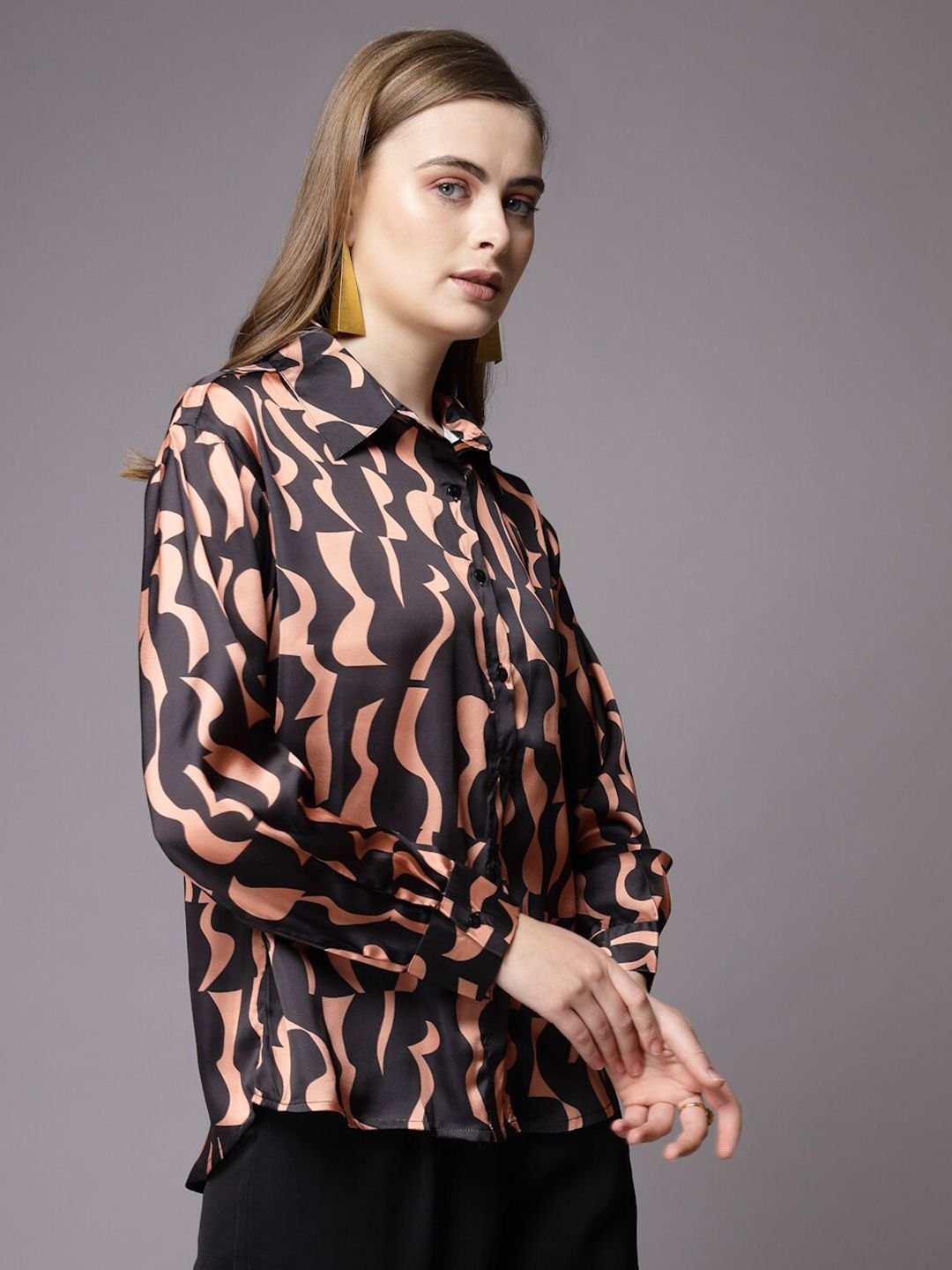 Black Printed Long Sleeves Regular Shirt