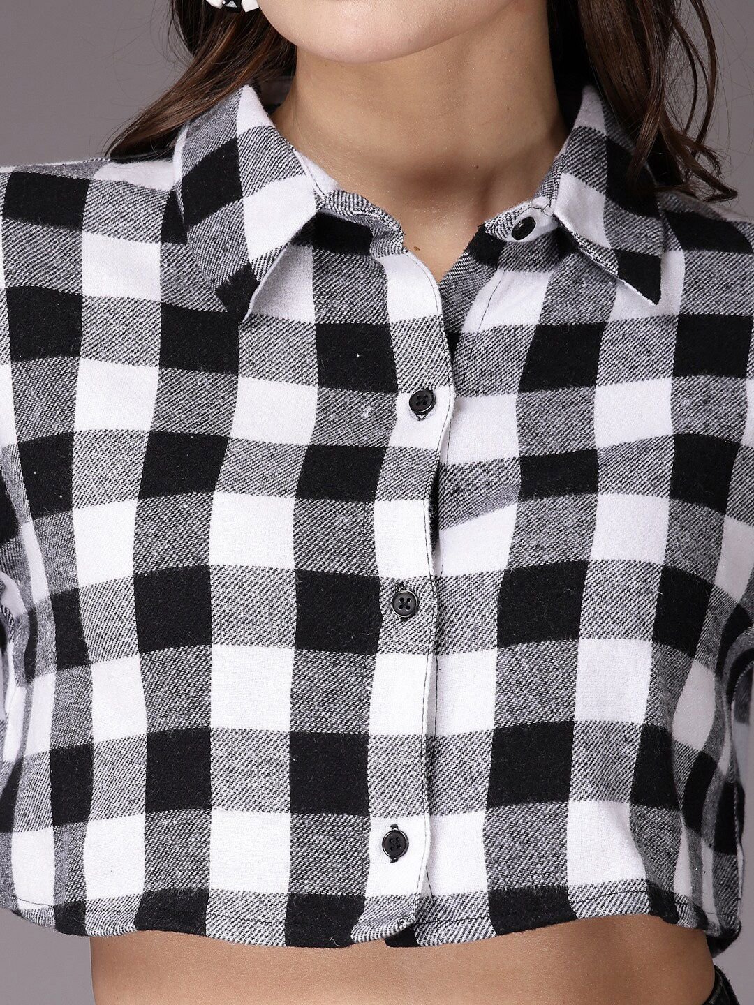 Monochrome Checked Long Sleeves Shirt