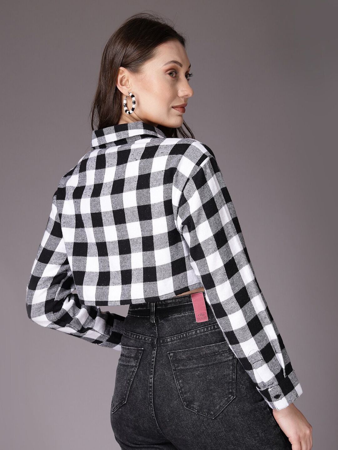 Monochrome Checked Long Sleeves Shirt