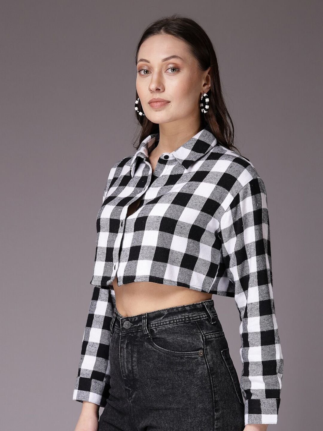Monochrome Checked Long Sleeves Shirt