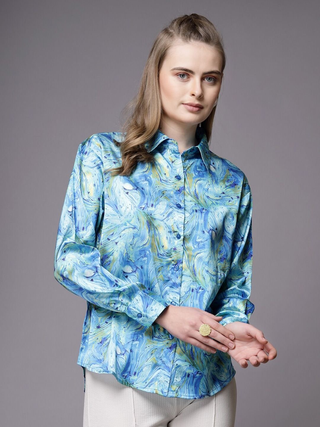 Blue Solid Long Sleeves Regular Shirt