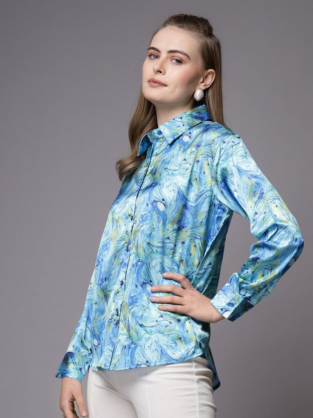 Blue Solid Long Sleeves Regular Shirt