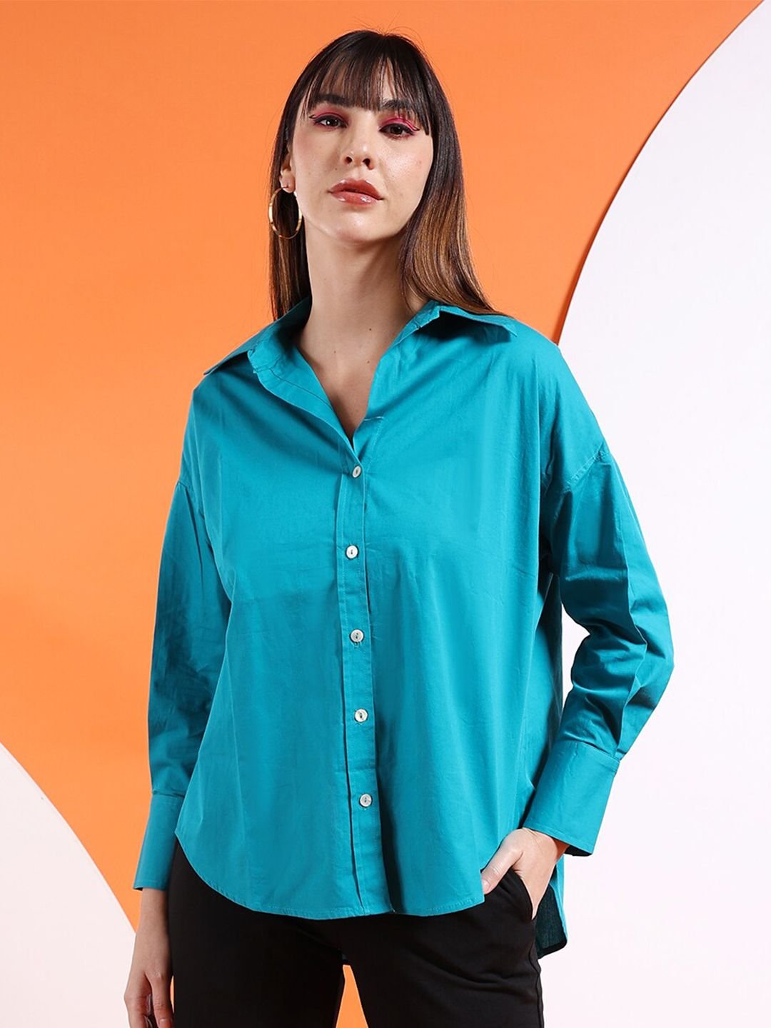 Teal Solid Long Sleeves Regular Shirt