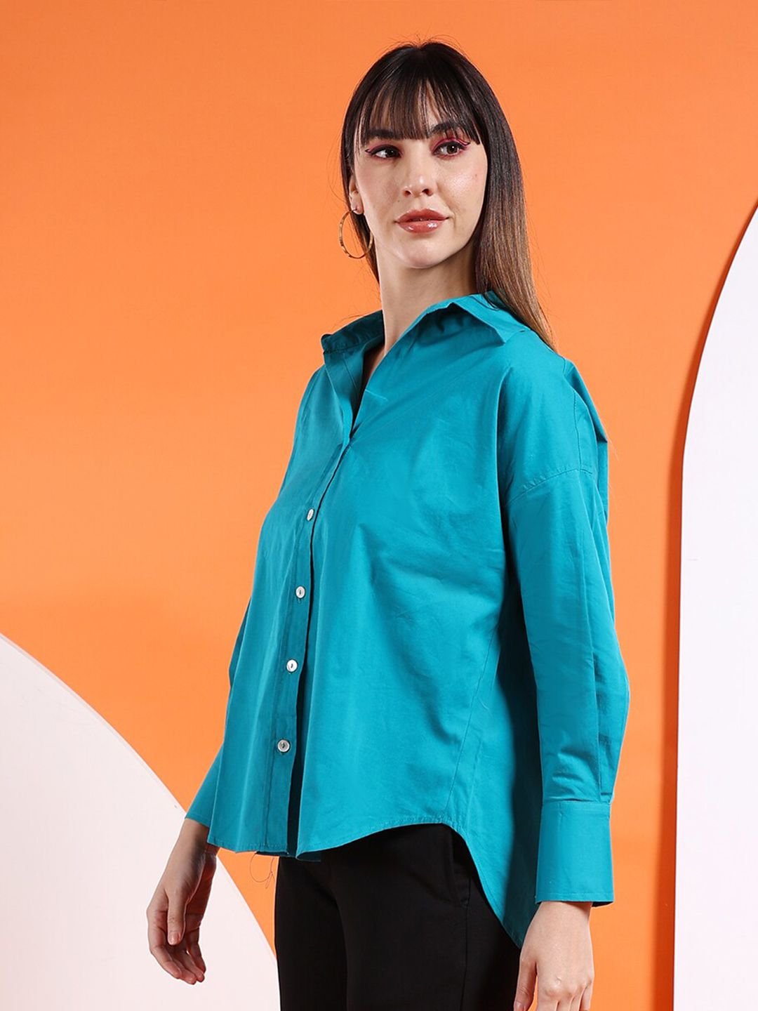 Teal Solid Long Sleeves Regular Shirt