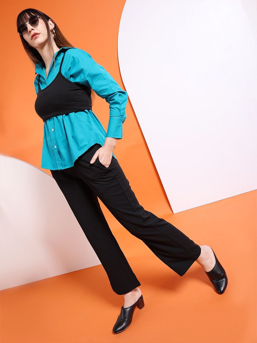 Teal Solid Long Sleeves Regular Shirt