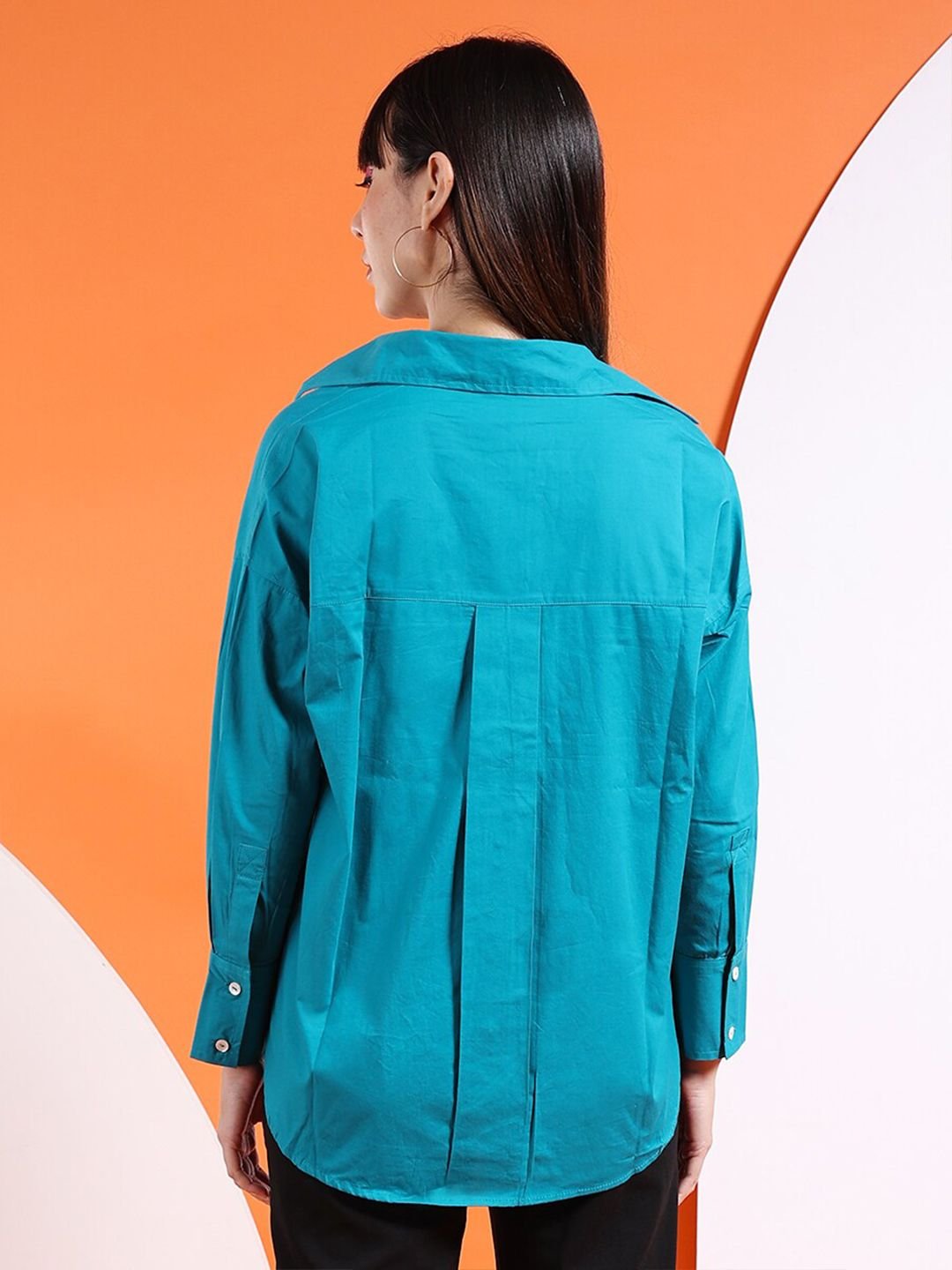 Teal Solid Long Sleeves Regular Shirt