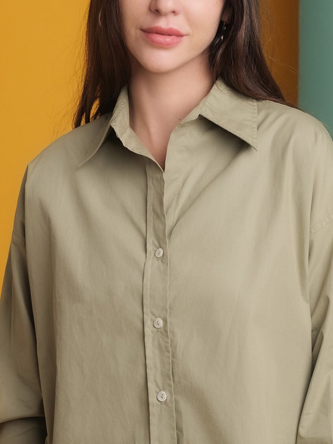 Green Solid Long Sleeves Regular Shirt
